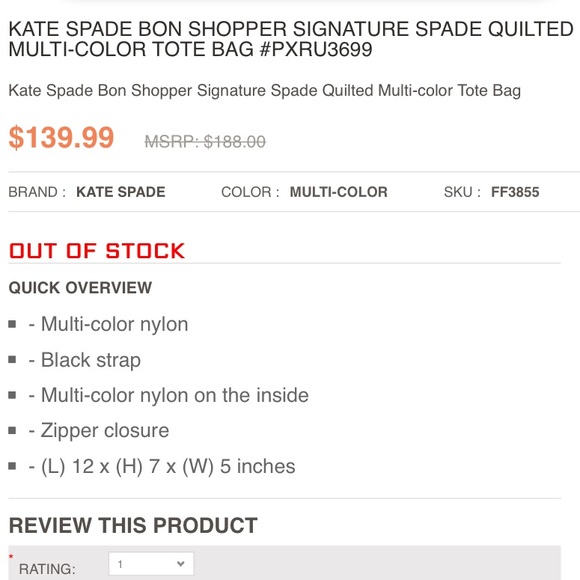 NEW Kate Spade New York Bon Shopper quilted multi-color tote. - Picture 4 of 5